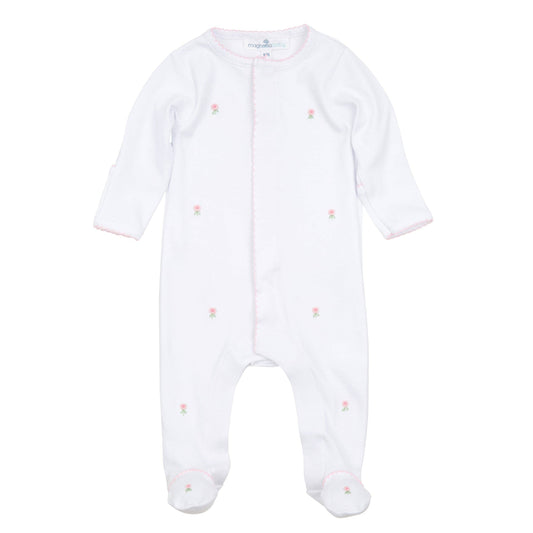 Scattered Floral Footie - Pink Trim