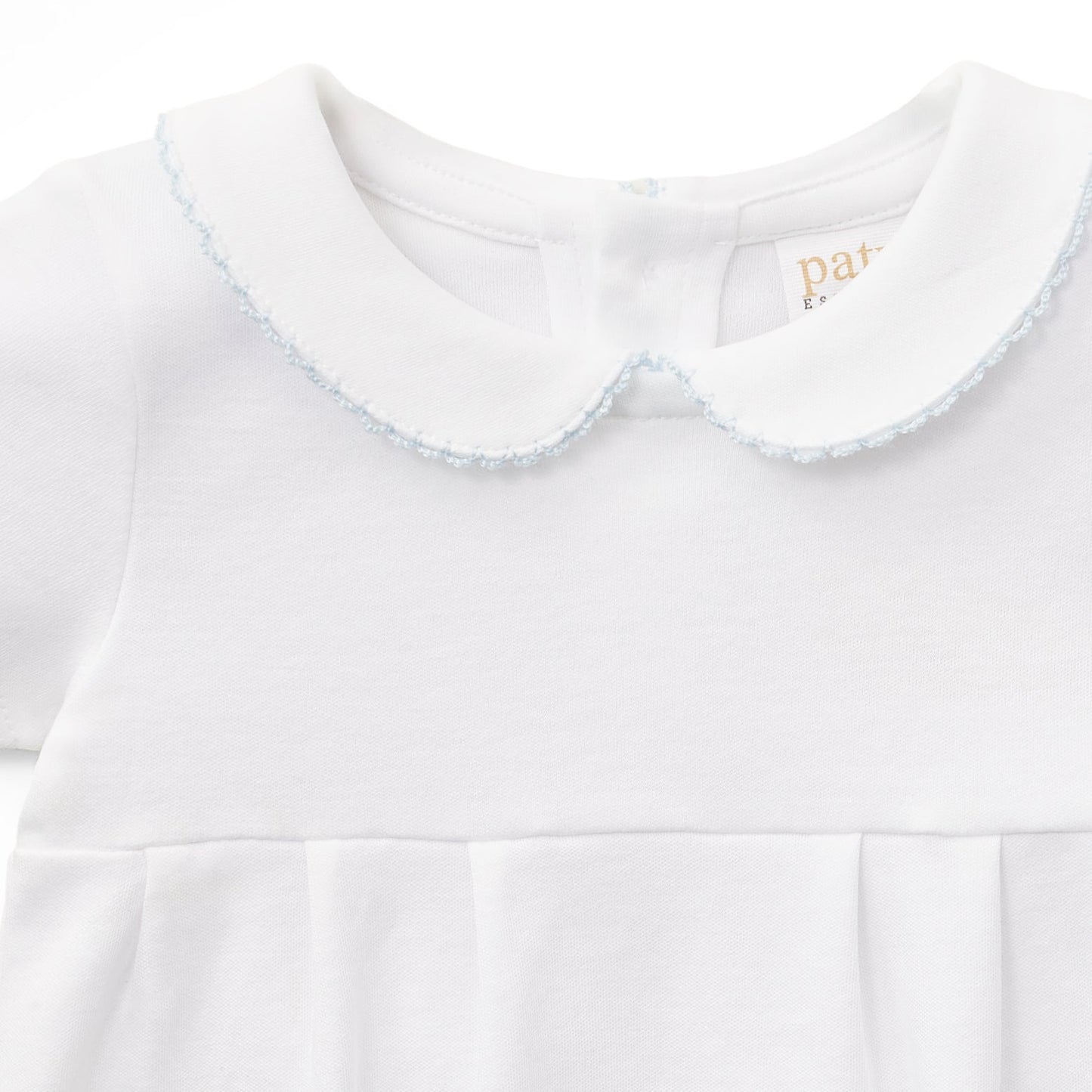 Paty Organic Cotton Baby Boy Onesie with Peter Pan Collar and Pleated Front