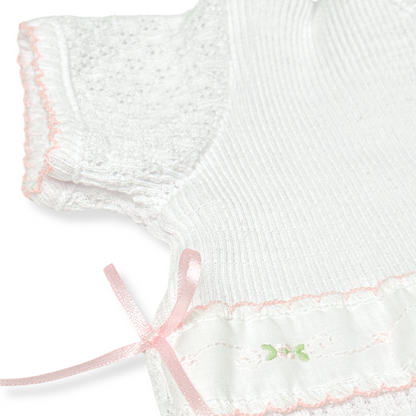 Paty Knit Baby Girl Bubble with Swiss Embroidered Trim