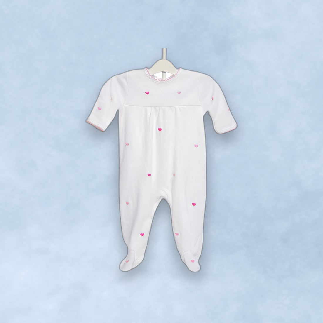 Baby Josie Heart Cotton Knit Footie - Blue