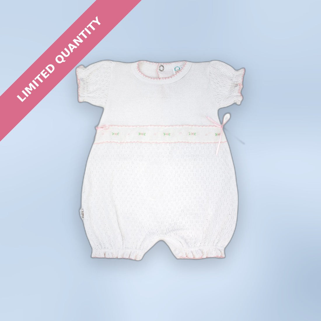 Paty Knit Baby Girl Bubble with Swiss Embroidered Trim