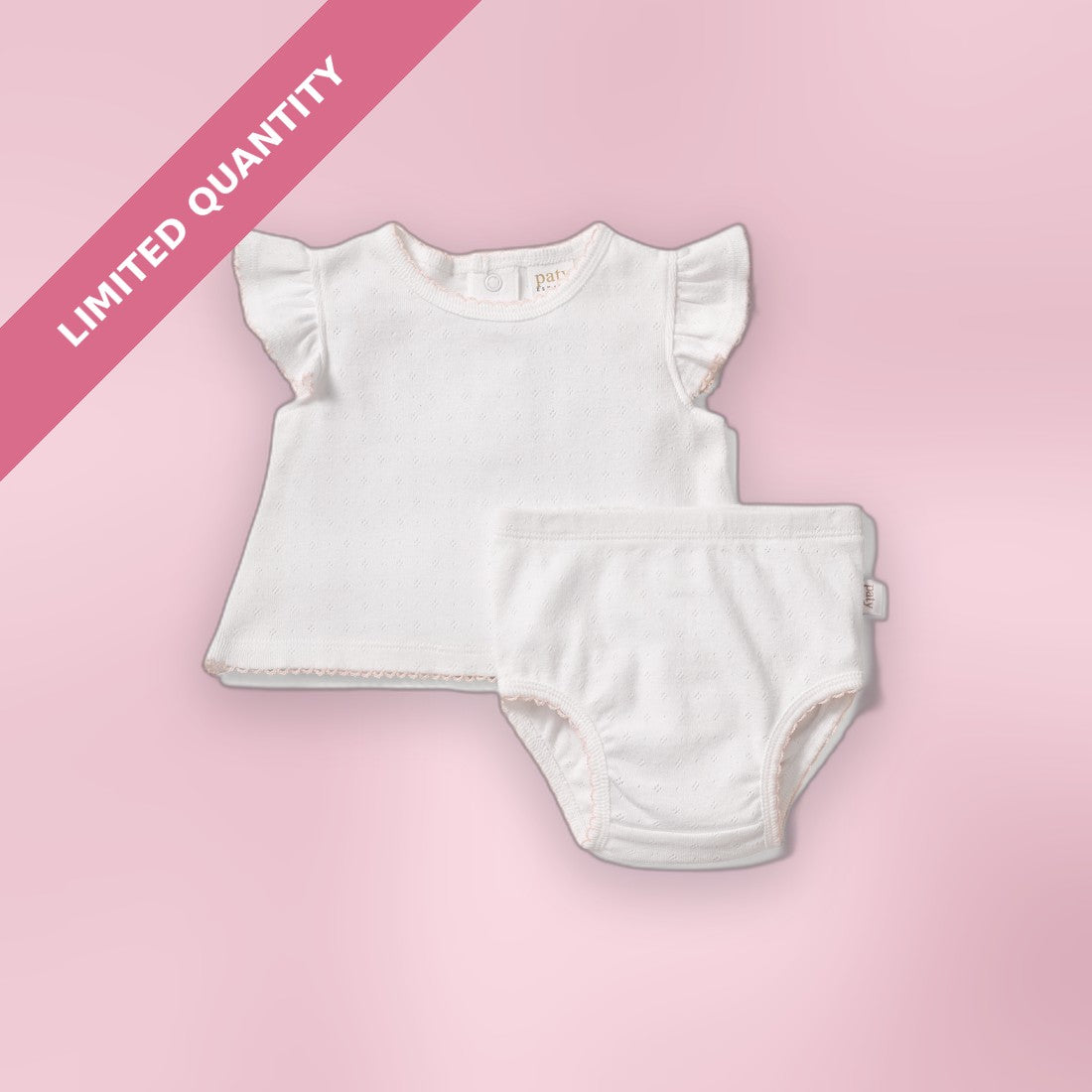 Paty Organic Cotton Pointelle Baby Girl Set with Flutter Sleeves & Bloomers