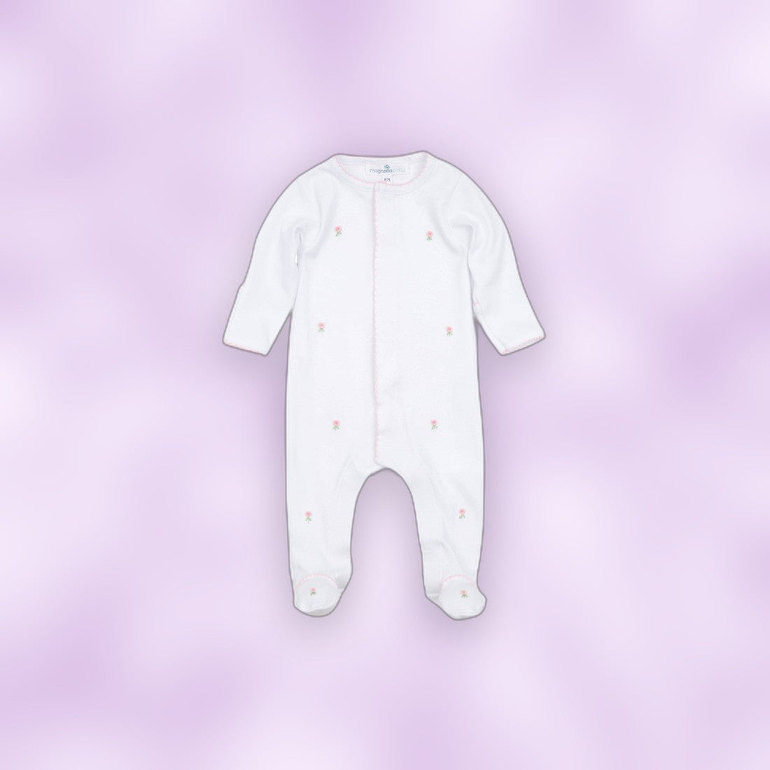 Scattered Floral Footie - Pink Trim