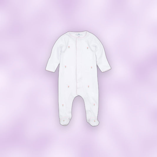 Scattered Floral Footie - Pink Trim