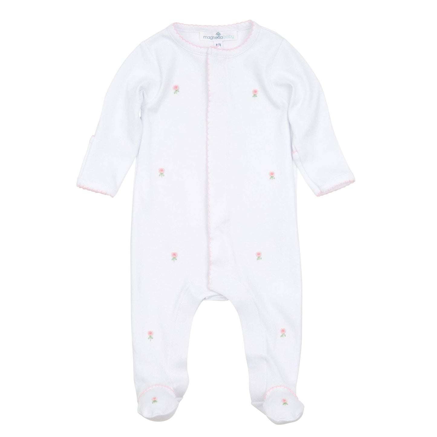 Scattered Floral Footie - Pink Trim