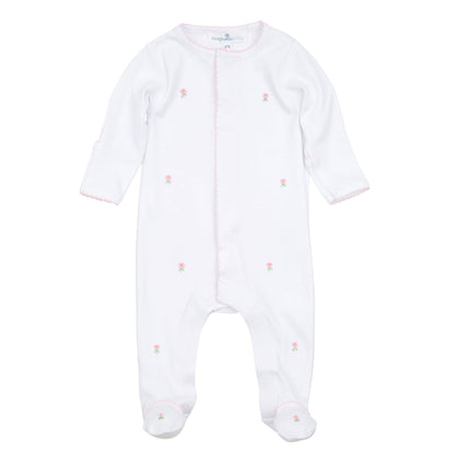 Scattered Floral Footie - Pink Trim