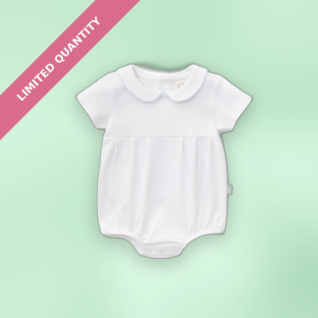Paty Organic Cotton Baby Boy Onesie with Peter Pan Collar and Pleated Front