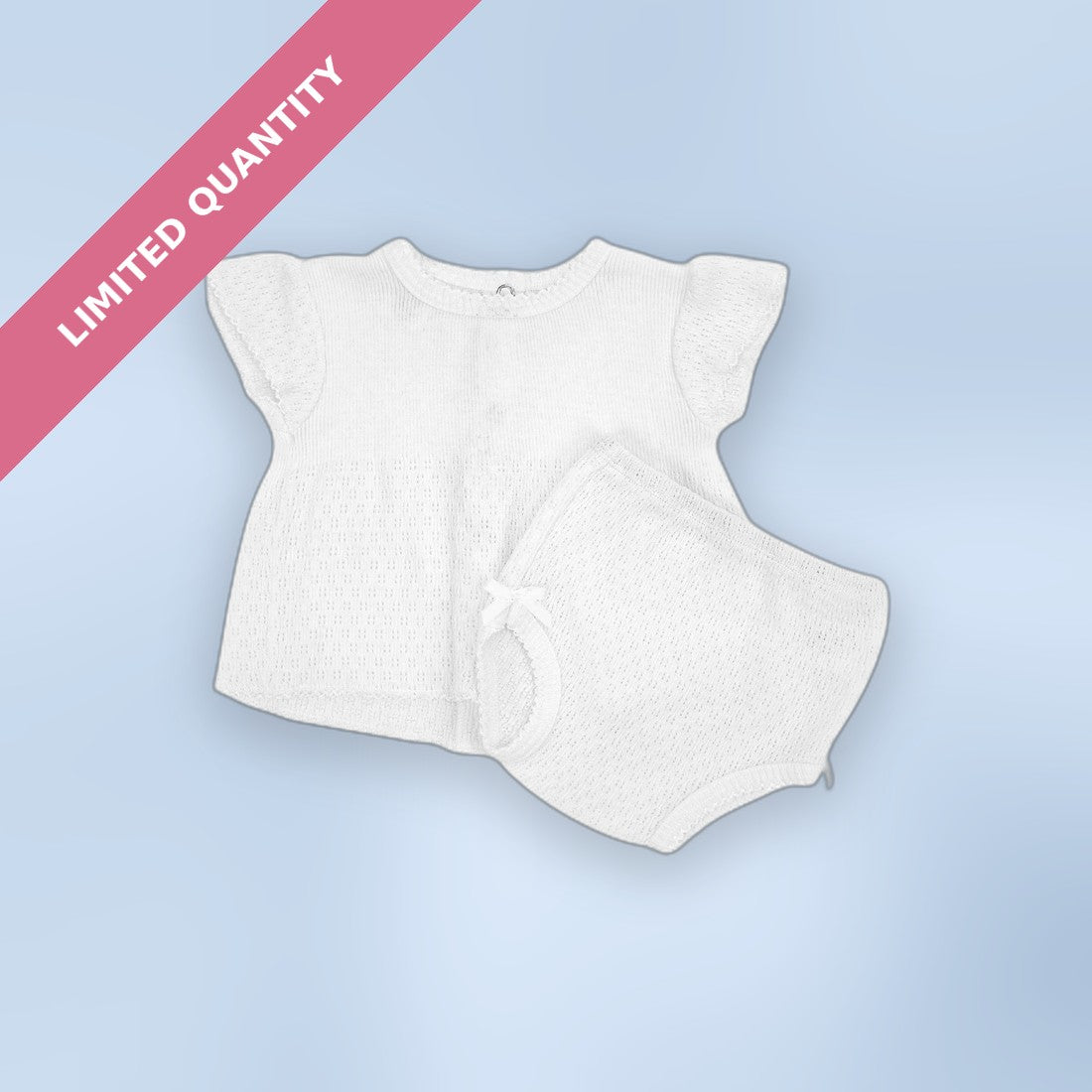 Paty Knit Flutter Sleeve Diaper Set with Bows