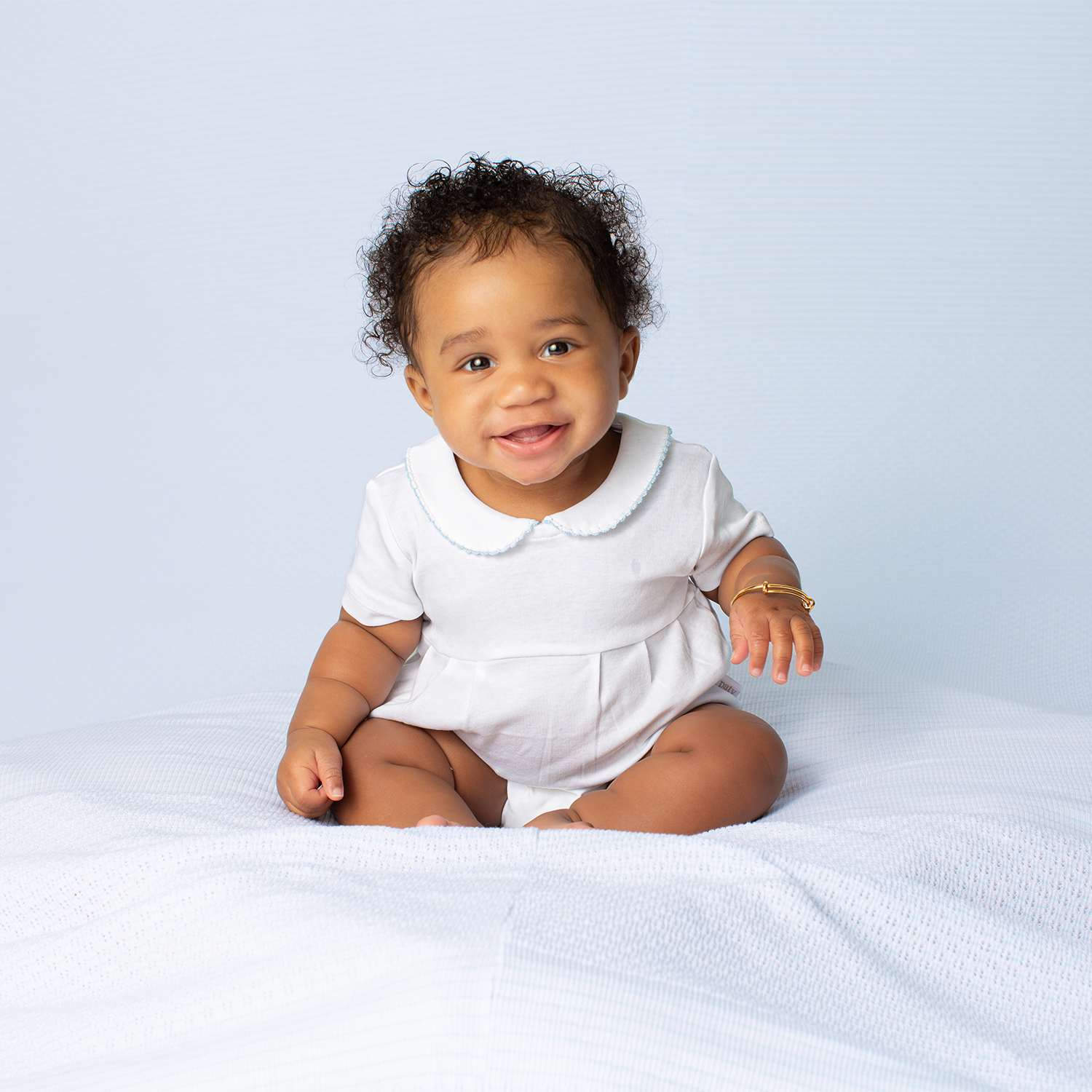 Paty Organic Cotton Baby Boy Onesie with Peter Pan Collar and Pleated Front