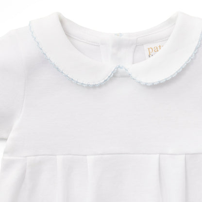 Paty Organic Cotton Baby Boy Onesie with Peter Pan Collar and Pleated Front