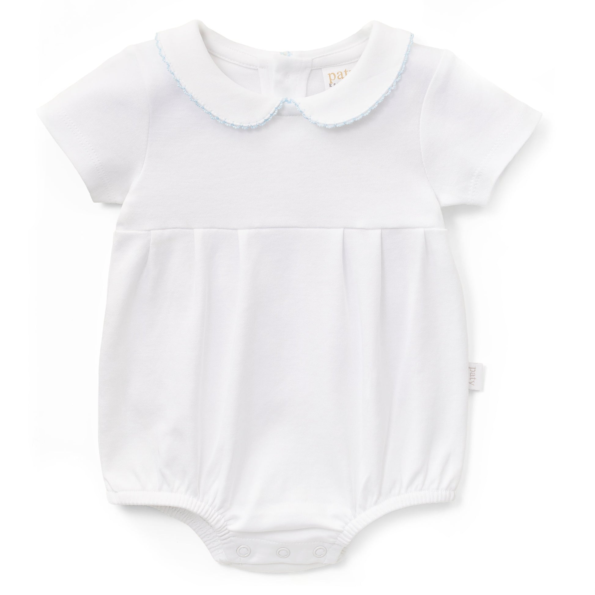 Paty Organic Cotton Baby Boy Onesie with Peter Pan Collar and Pleated Front