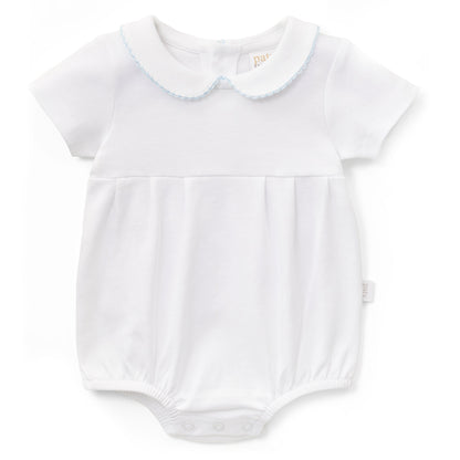 Paty Organic Cotton Baby Boy Onesie with Peter Pan Collar and Pleated Front