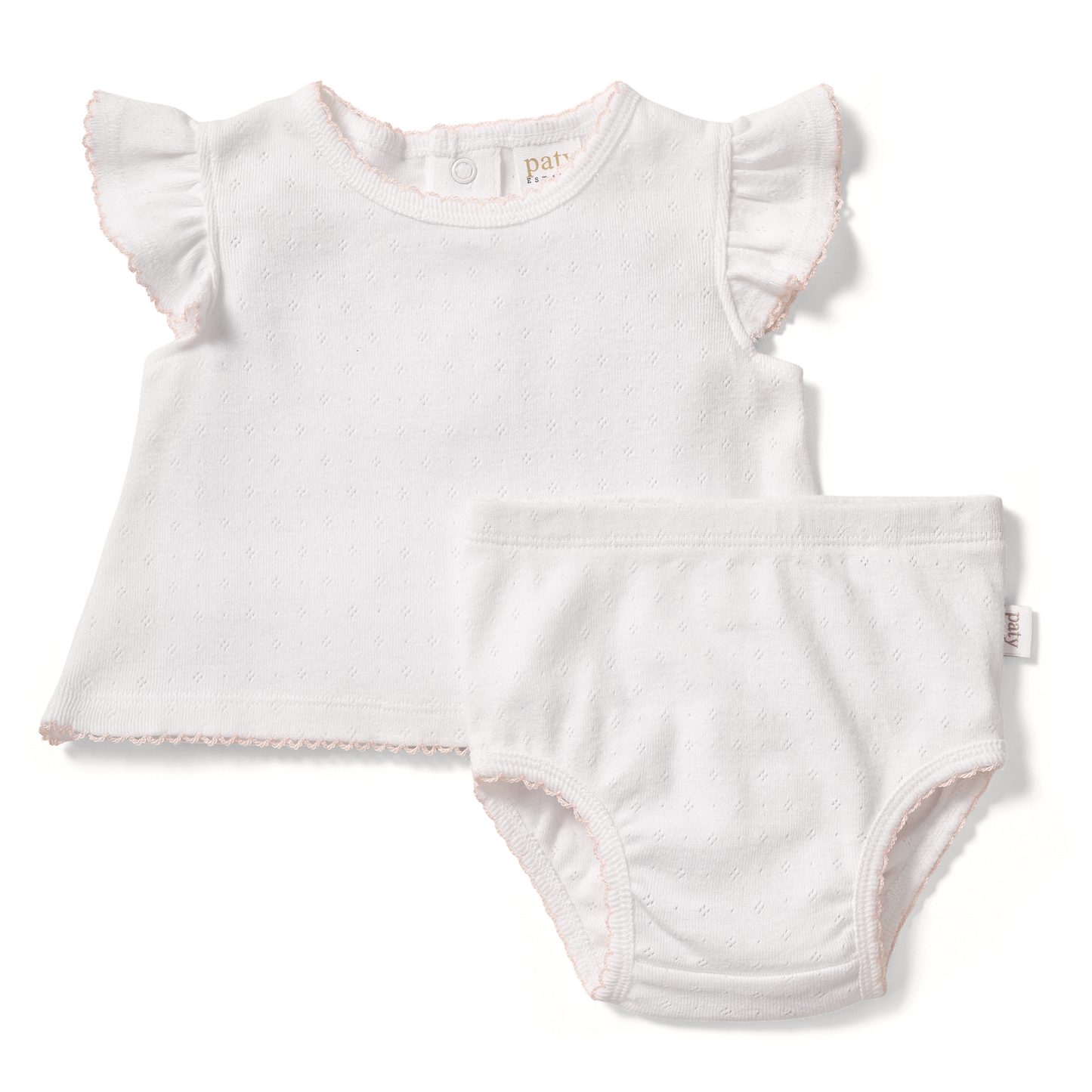 Paty Organic Cotton Pointelle Baby Girl Set with Flutter Sleeves & Bloomers