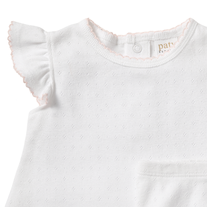 Paty Organic Cotton Pointelle Baby Girl Set with Flutter Sleeves & Bloomers