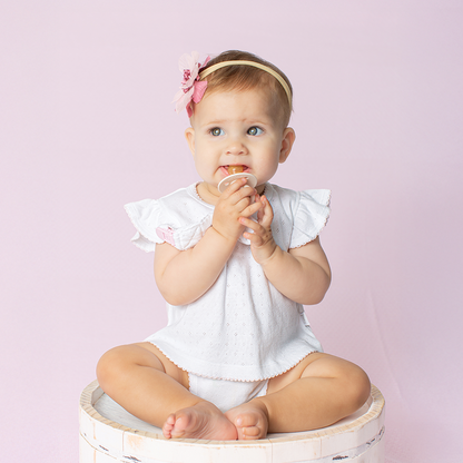 Paty Organic Cotton Pointelle Baby Girl Set with Flutter Sleeves & Bloomers
