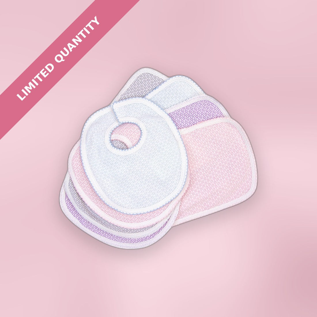 Paty Knit Solid Color Velcro Bib with Burp Cloth Set