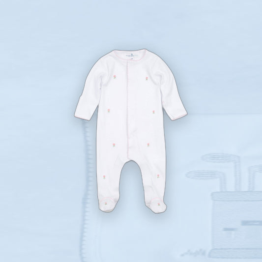 Scattered Floral Footie - Pink Trim