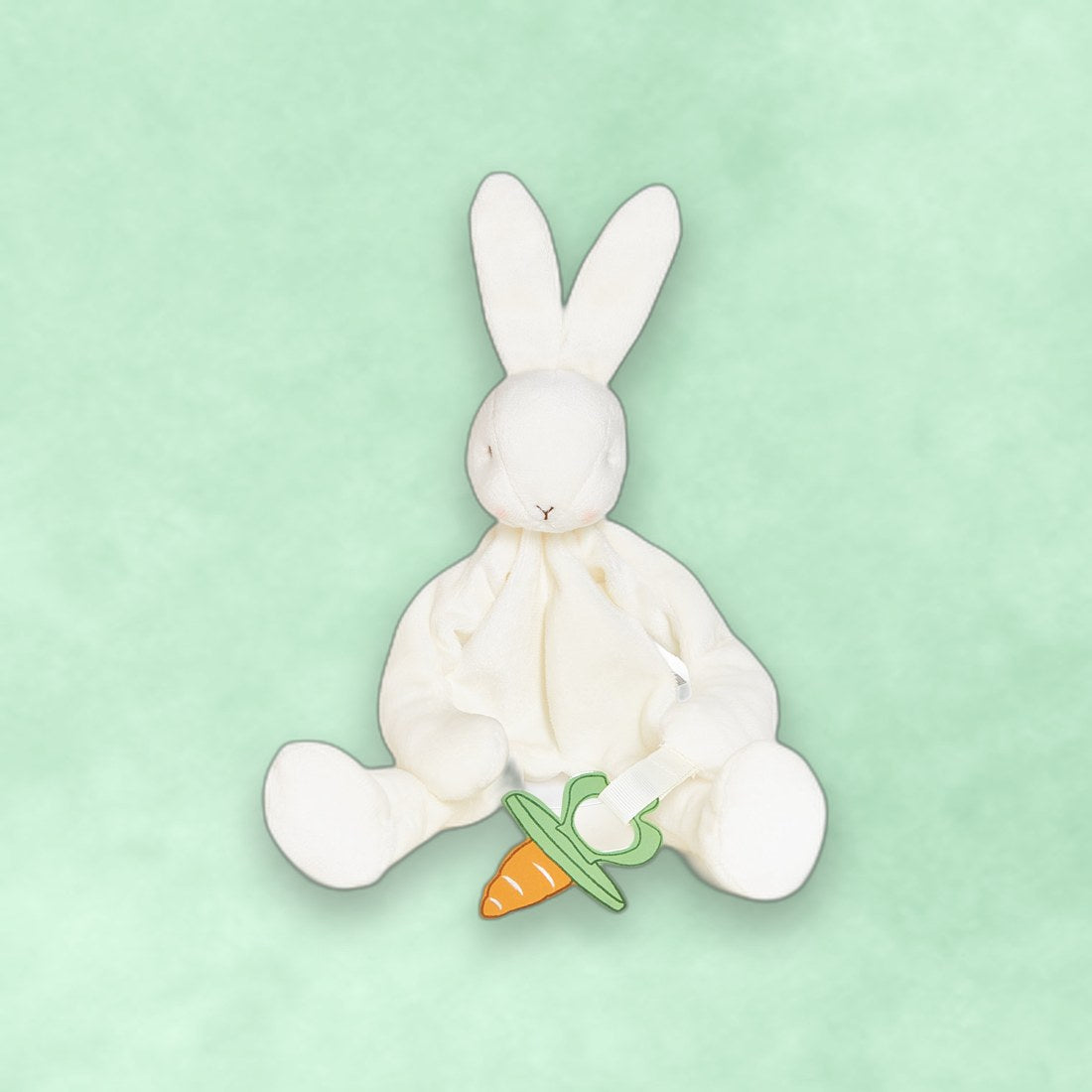 White Bunny Silly Buddy — pacifier holder and lovey