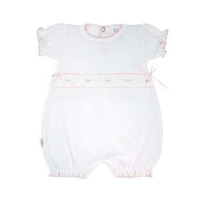 Paty Knit Baby Girl Bubble with Swiss Embroidered Trim