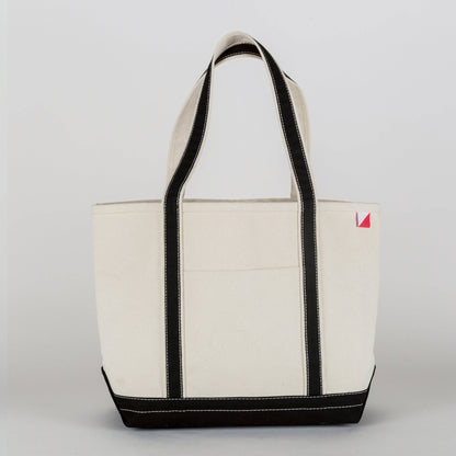 Personalized canvas tote in natural cream canvas with Black trim, embroidered in San Antonio