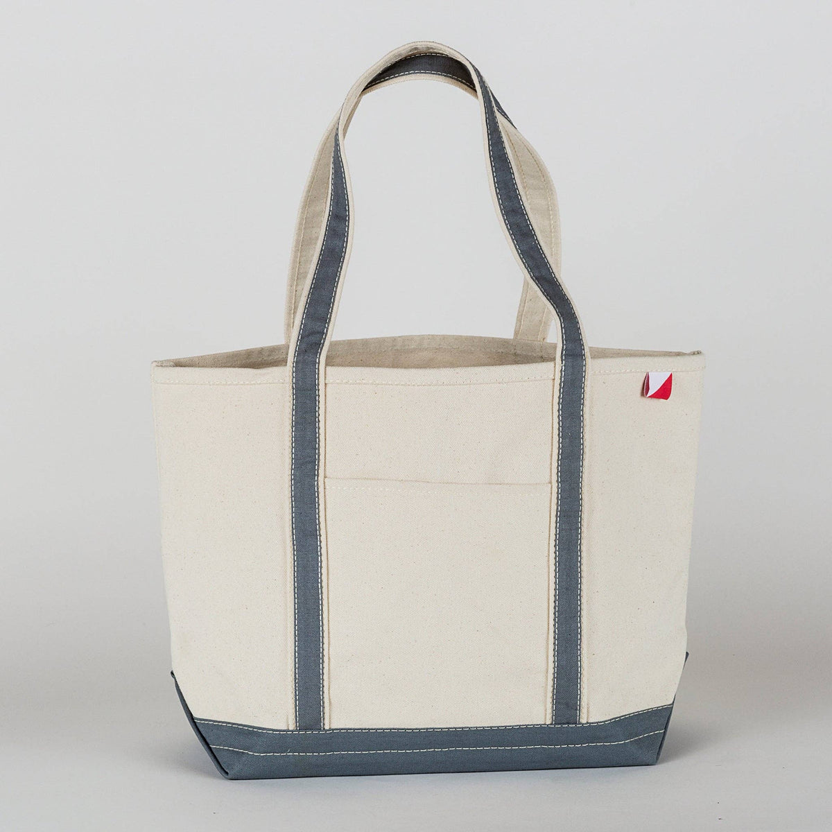 Personalized canvas tote in natural cream canvas with Gray trim, embroidered in San Antonio