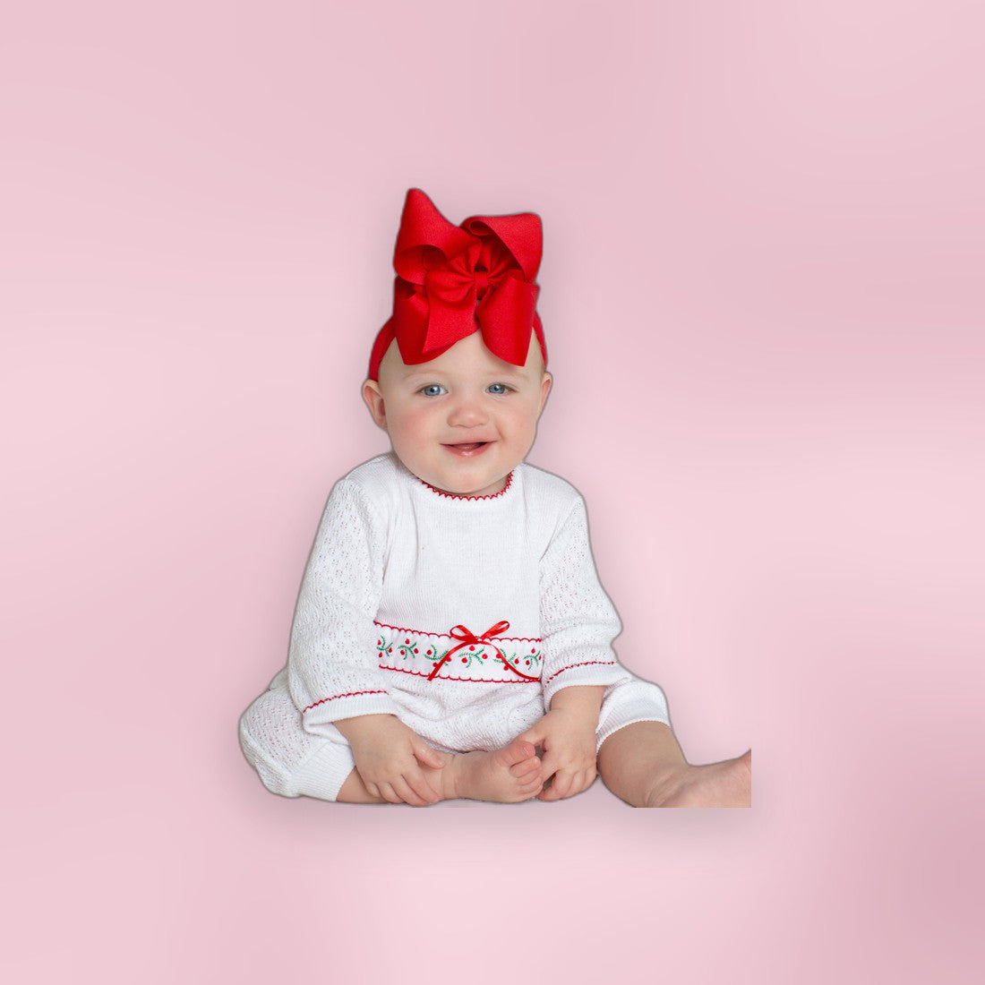 Paty Knit Romper with Swiss Pine Embroidery