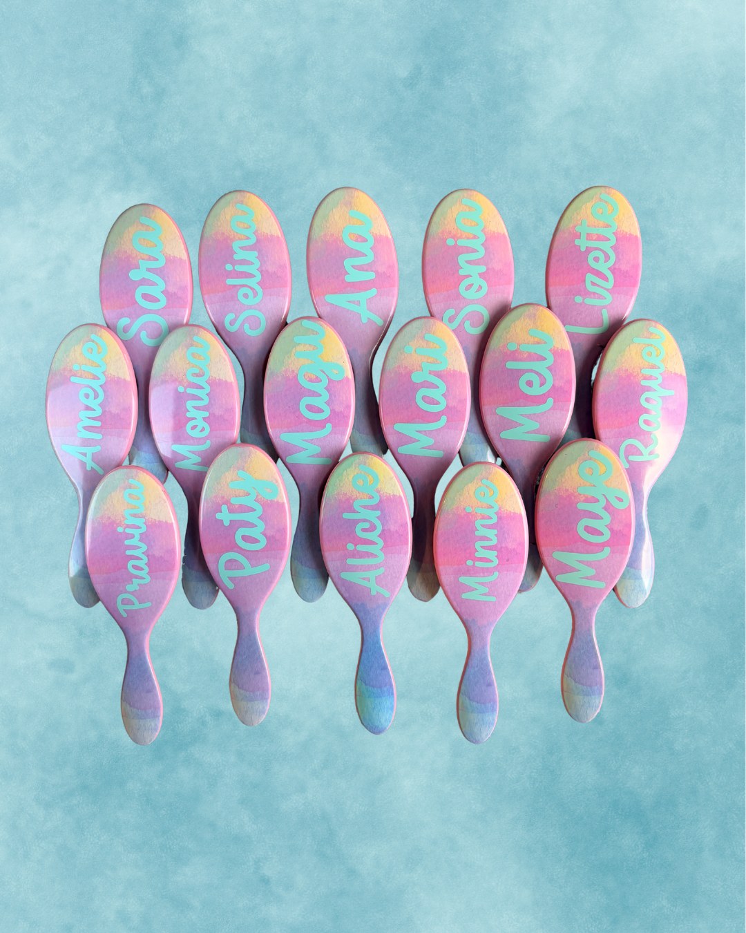 Personalized hairbrushes, one for each name